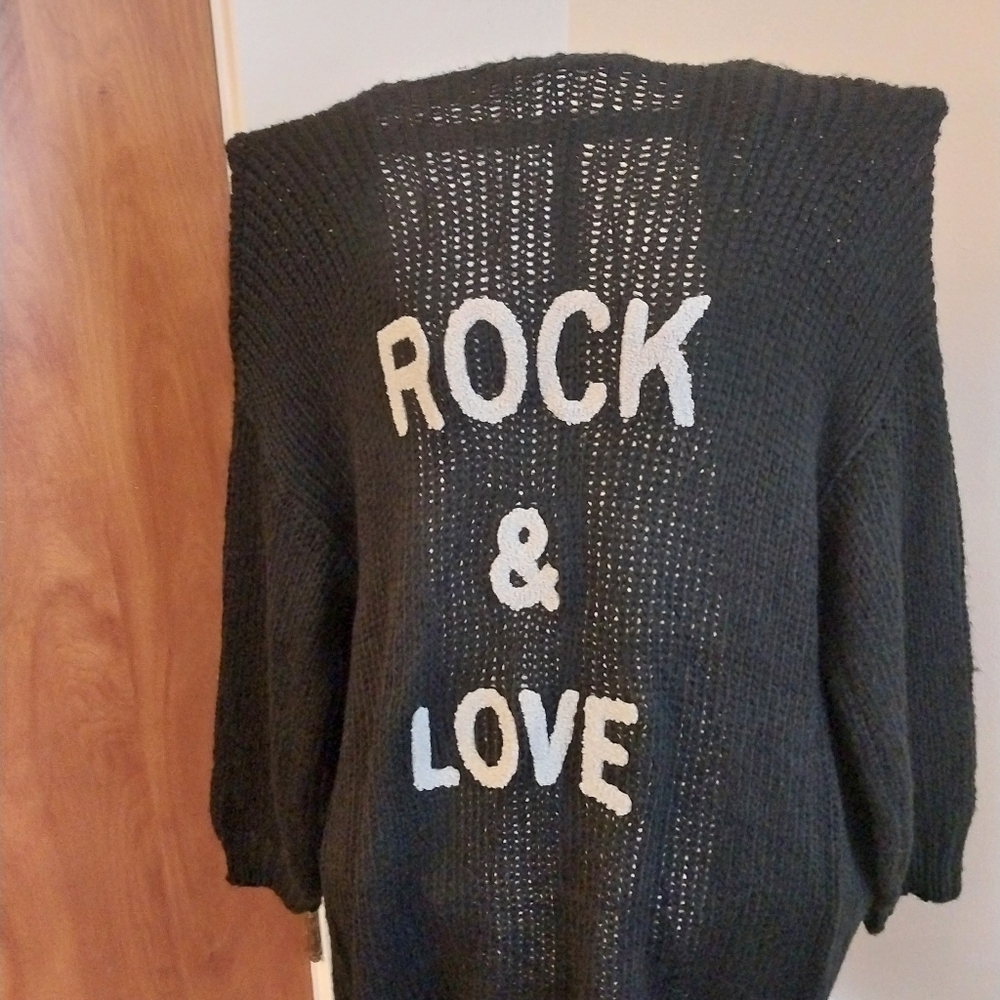 Black Sweater with 'Rock & Love' Design NWOT Size L